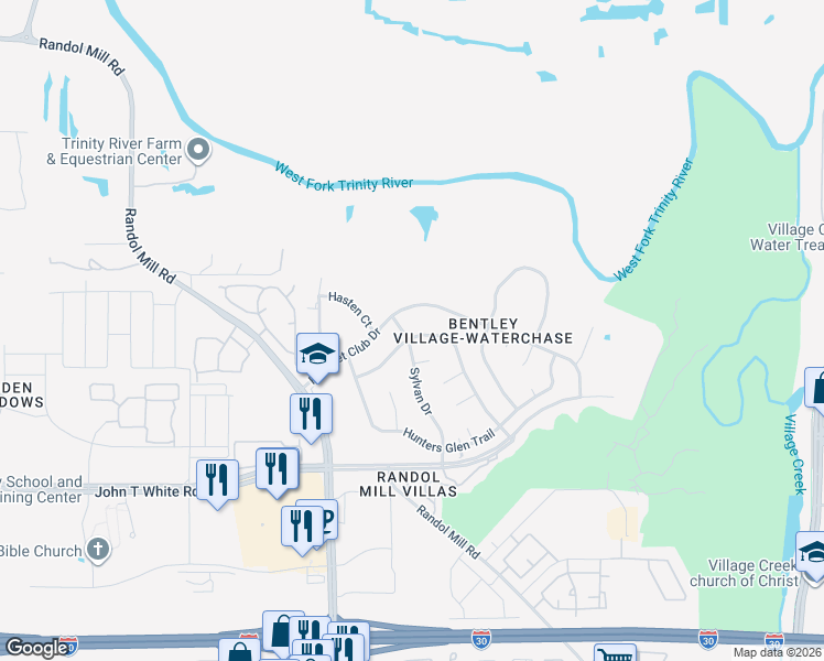 map of restaurants, bars, coffee shops, grocery stores, and more near 733 Sylvan Drive in Fort Worth
