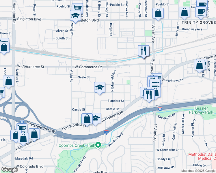 map of restaurants, bars, coffee shops, grocery stores, and more near 1314 Stafford Street in Dallas