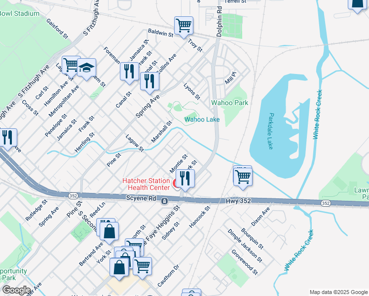 map of restaurants, bars, coffee shops, grocery stores, and more near 3200 Junction Street in Dallas