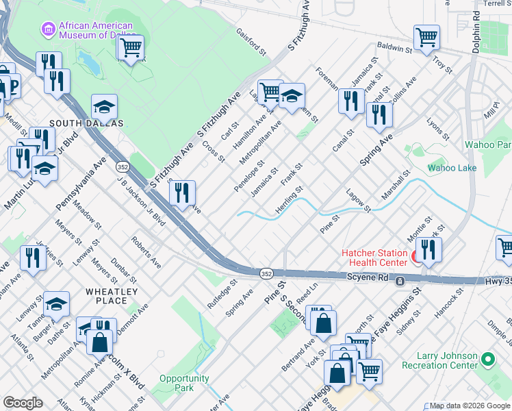 map of restaurants, bars, coffee shops, grocery stores, and more near 3635 Frank Street in Dallas