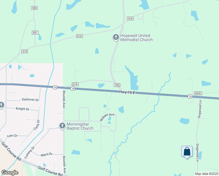 map of restaurants, bars, coffee shops, grocery stores, and more near Highway 16 in Philadelphia