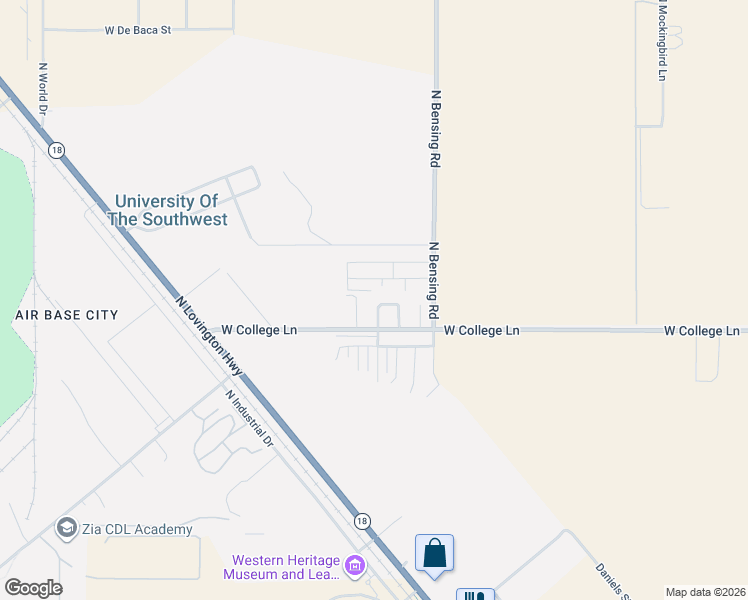 map of restaurants, bars, coffee shops, grocery stores, and more near 6121 North Greyhound Place in Hobbs