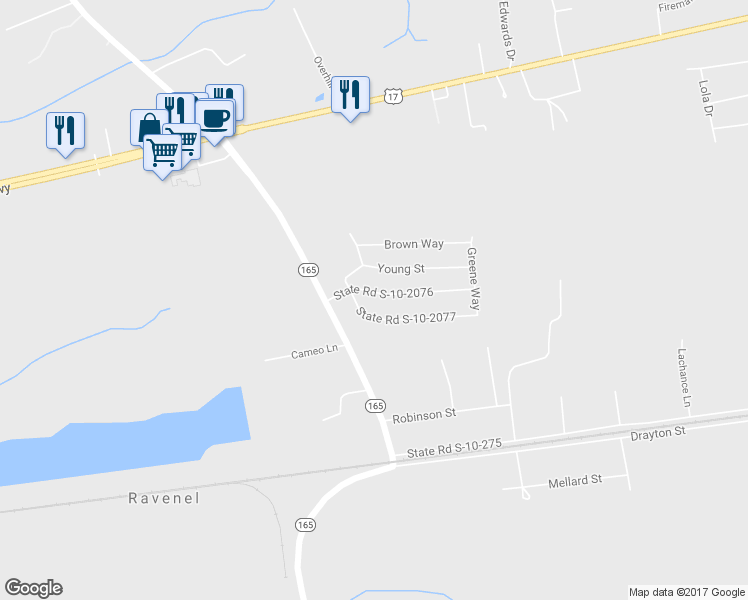 map of restaurants, bars, coffee shops, grocery stores, and more near 6163 State Road S-10-2076 in Ravenel