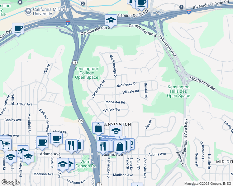map of restaurants, bars, coffee shops, grocery stores, and more near in San Diego