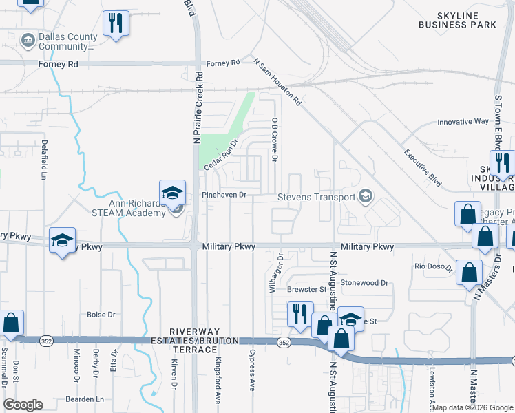 map of restaurants, bars, coffee shops, grocery stores, and more near 3832 Cypress Avenue in Dallas