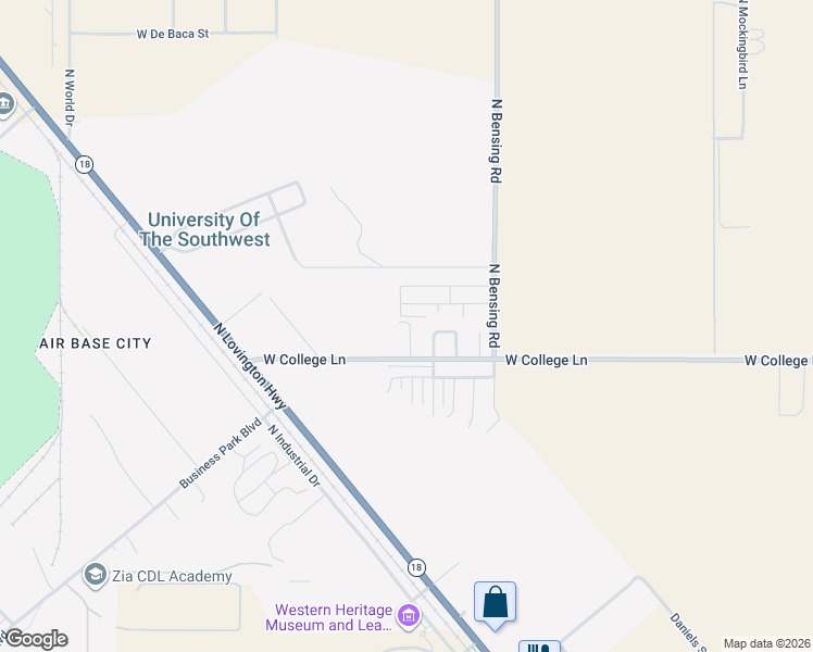 map of restaurants, bars, coffee shops, grocery stores, and more near 6131 T-Bird Road in Hobbs