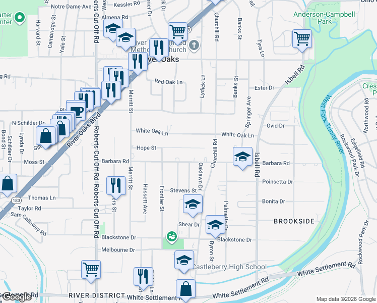 map of restaurants, bars, coffee shops, grocery stores, and more near 4807 Hope Street in River Oaks