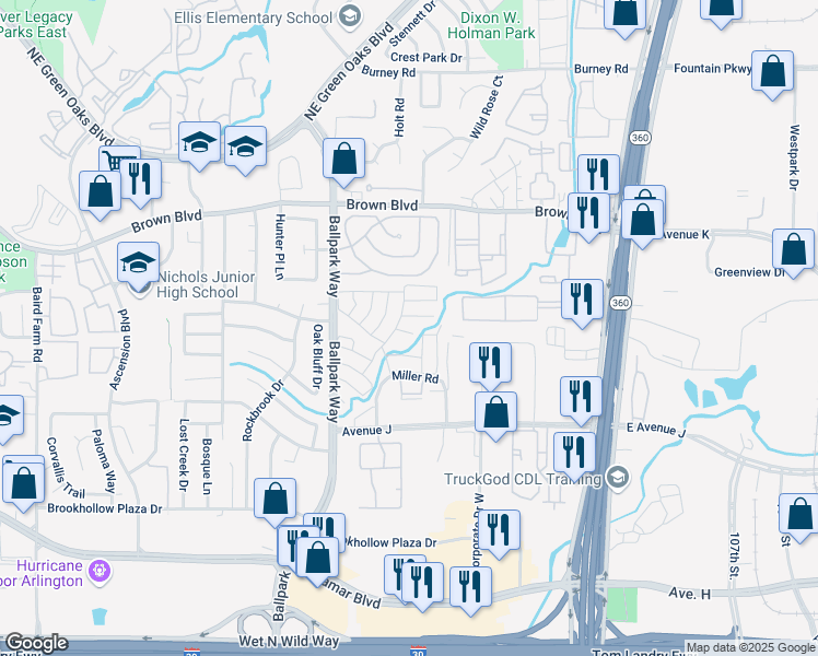 map of restaurants, bars, coffee shops, grocery stores, and more near 2205 Beechwood Drive in Arlington