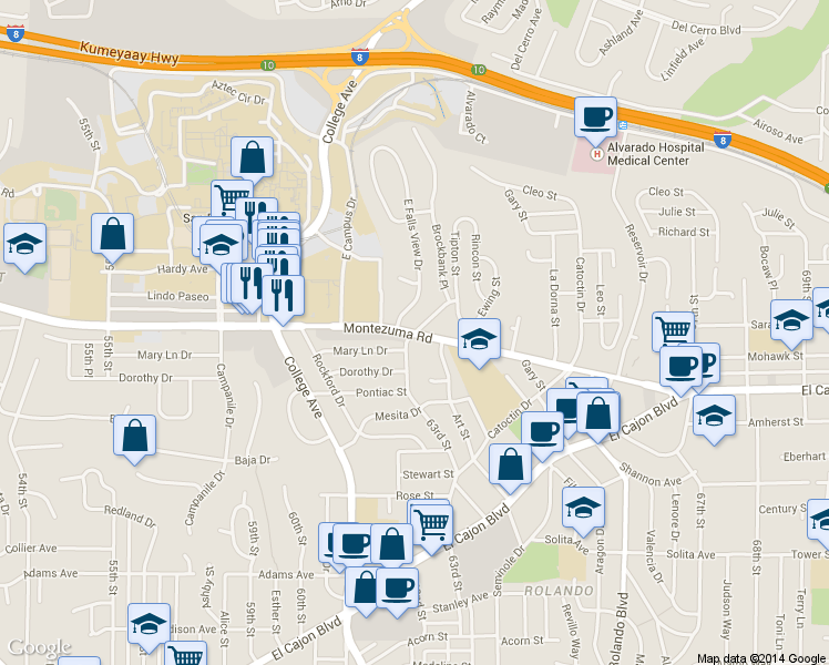 map of restaurants, bars, coffee shops, grocery stores, and more near in San Diego