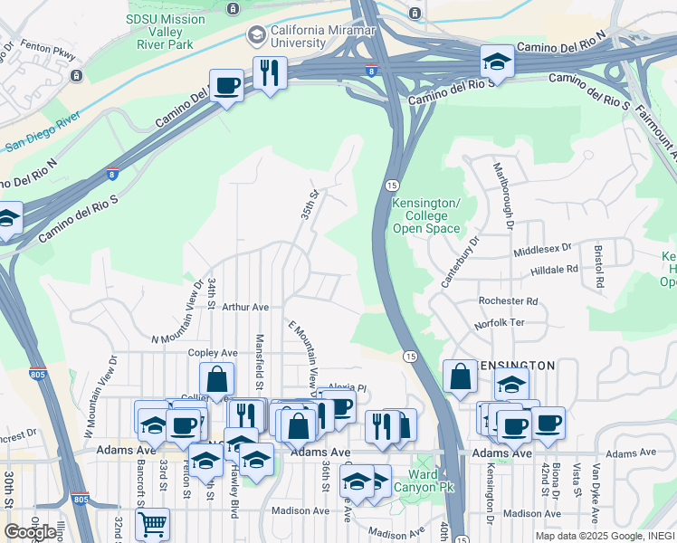map of restaurants, bars, coffee shops, grocery stores, and more near in San Diego