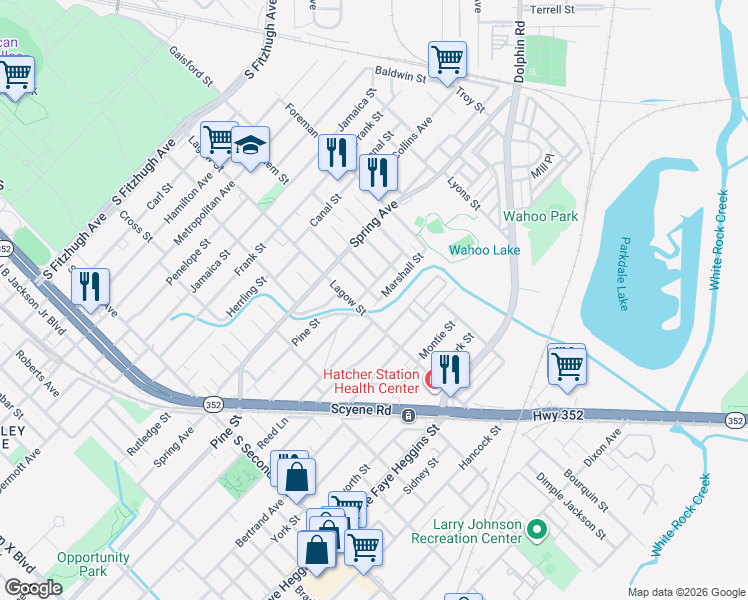 map of restaurants, bars, coffee shops, grocery stores, and more near 4215 Marshall Street in Dallas