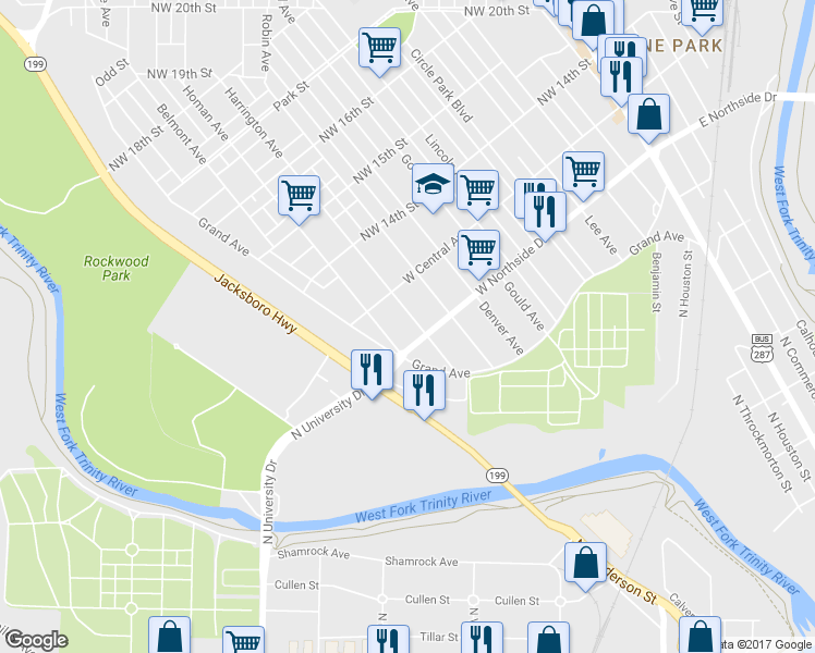 map of restaurants, bars, coffee shops, grocery stores, and more near 1314 Homan Avenue in Fort Worth