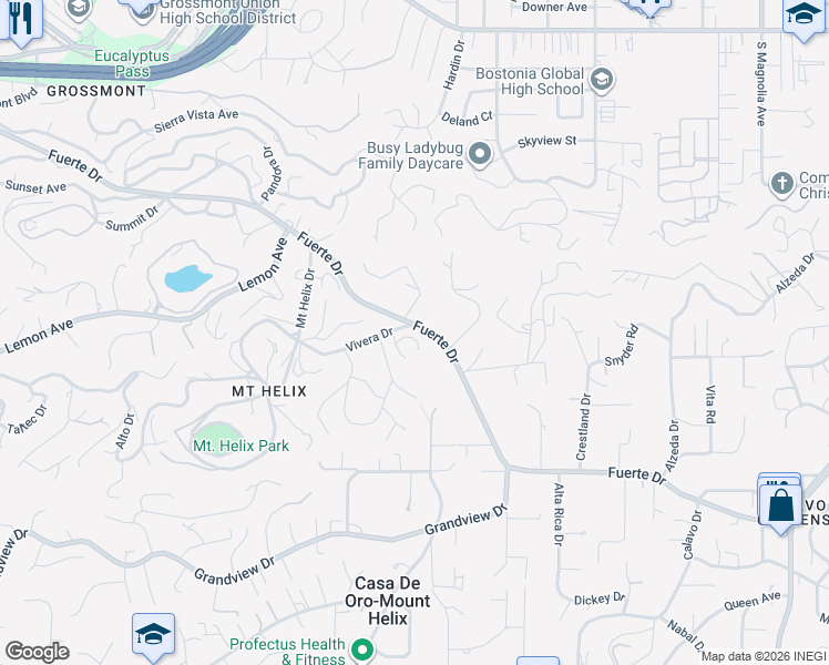 map of restaurants, bars, coffee shops, grocery stores, and more near 10251 Vivera Drive in La Mesa