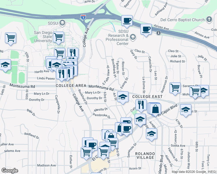 map of restaurants, bars, coffee shops, grocery stores, and more near in San Diego