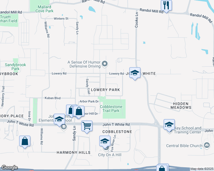 map of restaurants, bars, coffee shops, grocery stores, and more near 7500 Bancroft Circle in Fort Worth