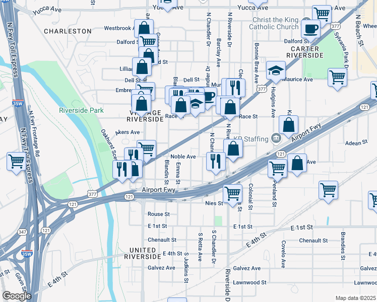 map of restaurants, bars, coffee shops, grocery stores, and more near 2905 Noble Avenue in Fort Worth