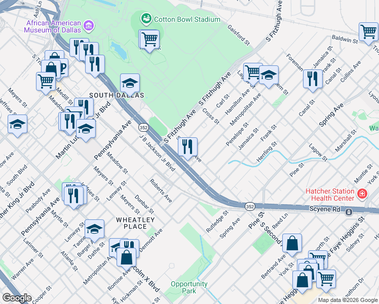 map of restaurants, bars, coffee shops, grocery stores, and more near 2203 South 2nd Avenue in Dallas