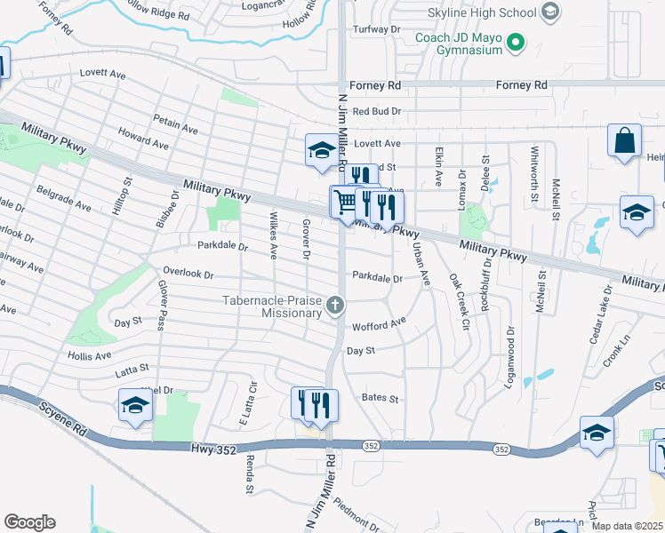 map of restaurants, bars, coffee shops, grocery stores, and more near 6931 Parkdale Drive in Dallas