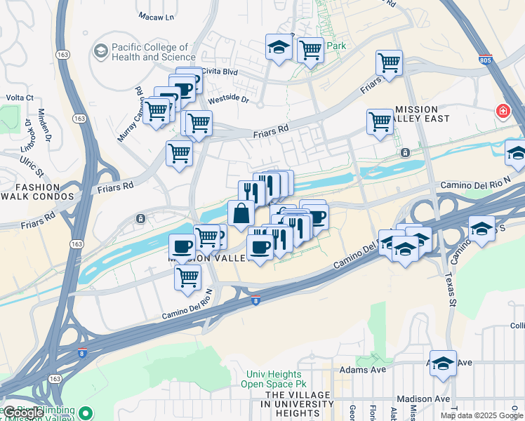 map of restaurants, bars, coffee shops, grocery stores, and more near in San Diego