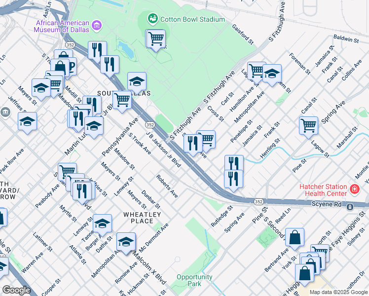 map of restaurants, bars, coffee shops, grocery stores, and more near 3308 Carl Street in Dallas