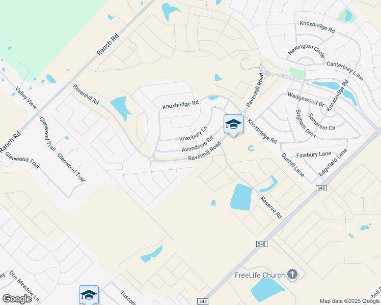 map of restaurants, bars, coffee shops, grocery stores, and more near 2055 Avondown Road in Forney