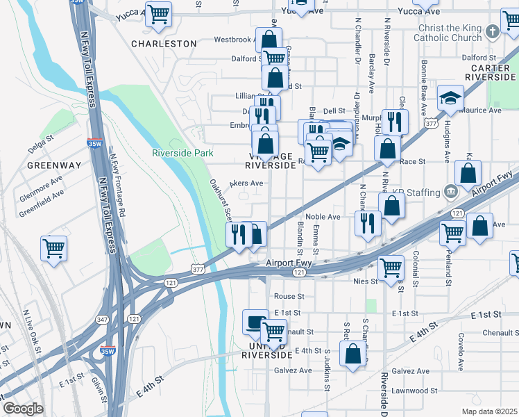 map of restaurants, bars, coffee shops, grocery stores, and more near 2508 Marshall Street in Fort Worth