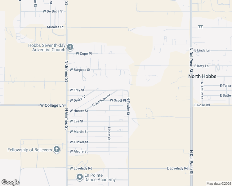 map of restaurants, bars, coffee shops, grocery stores, and more near 217 West Jernigan Drive in Hobbs