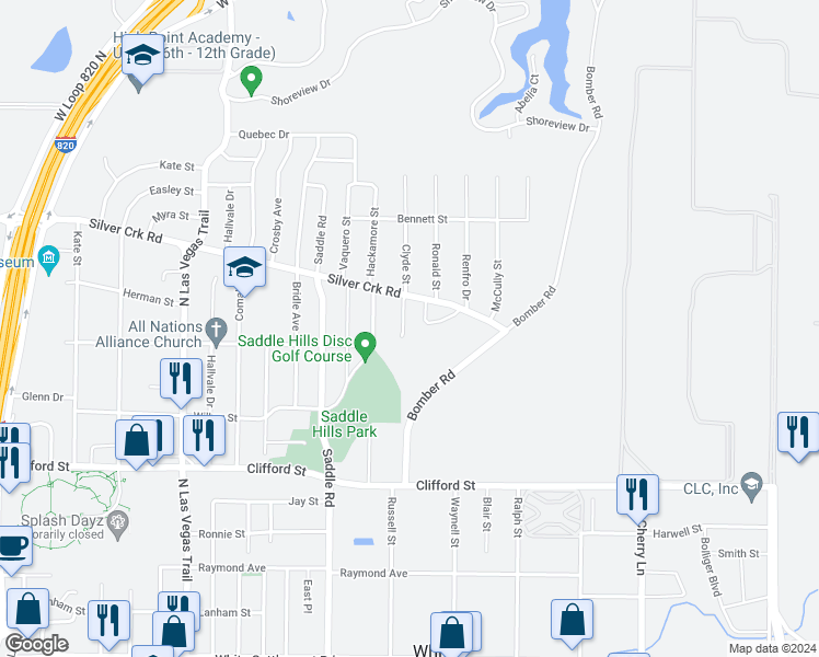 map of restaurants, bars, coffee shops, grocery stores, and more near 714 Lariat Lane in Fort Worth