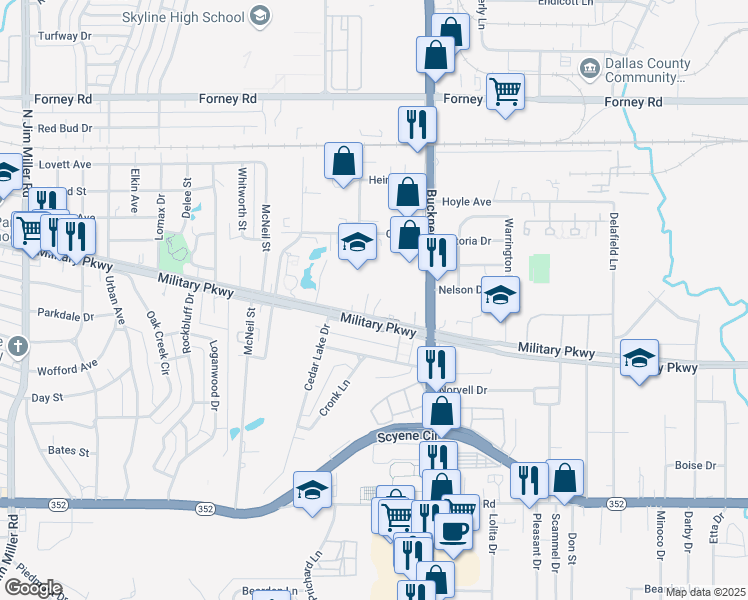 map of restaurants, bars, coffee shops, grocery stores, and more near 3810 Cedar Lake Drive in Dallas