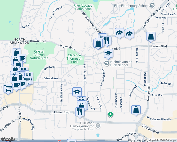 map of restaurants, bars, coffee shops, grocery stores, and more near 2312 Ashcroft Lane in Arlington