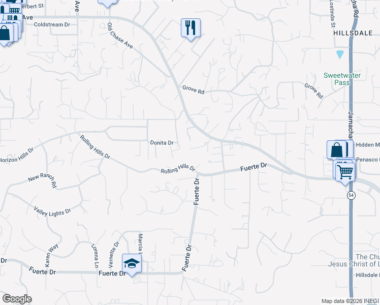 map of restaurants, bars, coffee shops, grocery stores, and more near 1565 East Chase Avenue in El Cajon