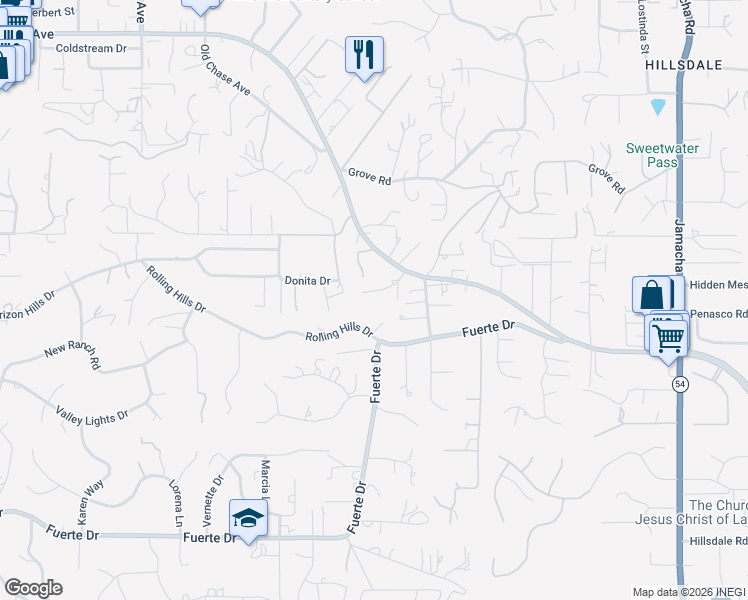 map of restaurants, bars, coffee shops, grocery stores, and more near 1565 East Chase Avenue in El Cajon