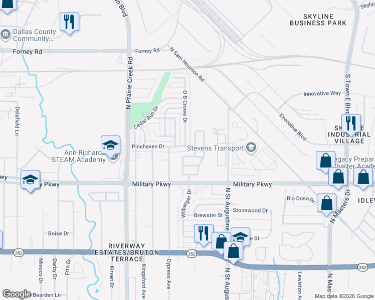 map of restaurants, bars, coffee shops, grocery stores, and more near 9431 Wolf Run Drive in Dallas