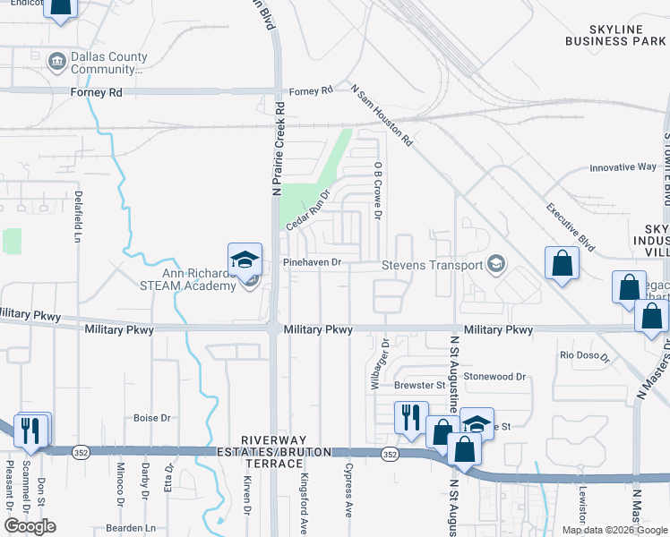map of restaurants, bars, coffee shops, grocery stores, and more near 3834 Pruitt Avenue in Dallas
