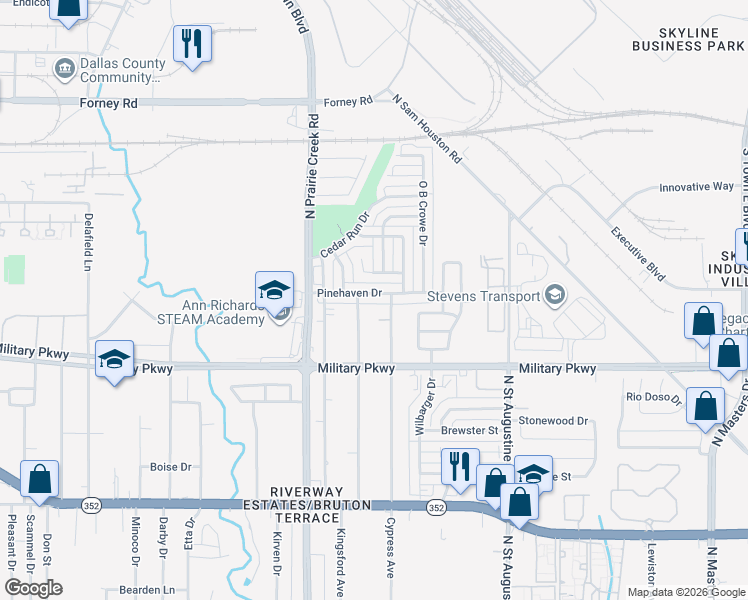 map of restaurants, bars, coffee shops, grocery stores, and more near 3834 Pruitt Avenue in Dallas