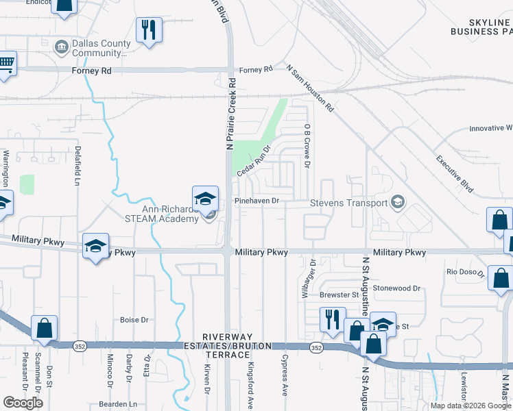 map of restaurants, bars, coffee shops, grocery stores, and more near 3834 Pruitt Avenue in Dallas