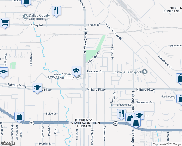map of restaurants, bars, coffee shops, grocery stores, and more near 3832 Kingsford Avenue in Dallas