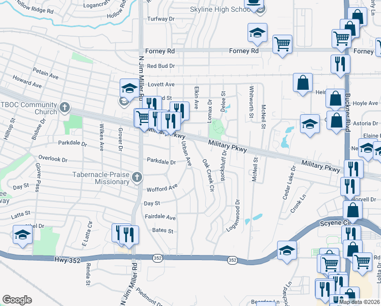 map of restaurants, bars, coffee shops, grocery stores, and more near 3810 Urban Avenue in Dallas