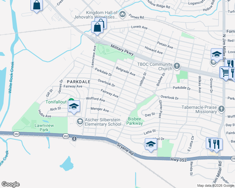 map of restaurants, bars, coffee shops, grocery stores, and more near 6207 Fairway Avenue in Dallas
