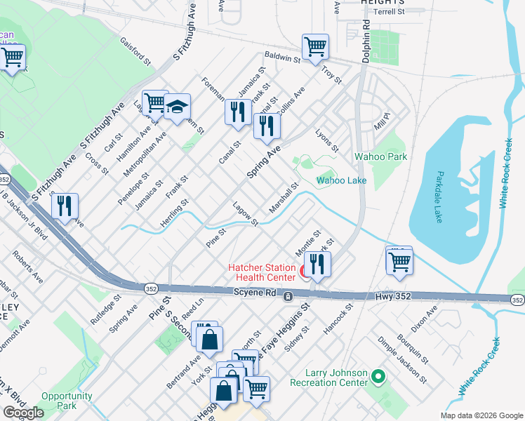 map of restaurants, bars, coffee shops, grocery stores, and more near 4215 Marshall Street in Dallas