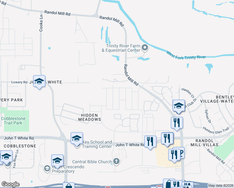 map of restaurants, bars, coffee shops, grocery stores, and more near 624 Stanmire Lake Trail in Fort Worth
