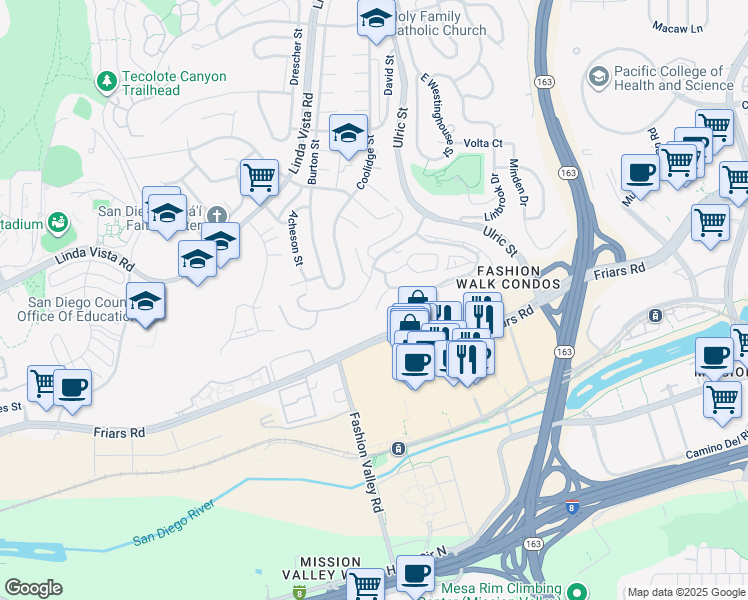 map of restaurants, bars, coffee shops, grocery stores, and more near 6838 Camino Berdecio in San Diego