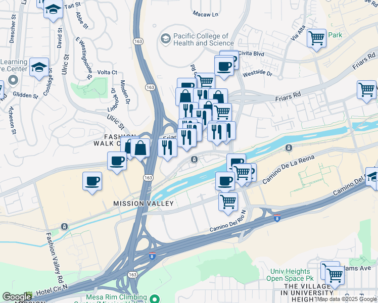 map of restaurants, bars, coffee shops, grocery stores, and more near 7510 Hazard Center Drive in San Diego