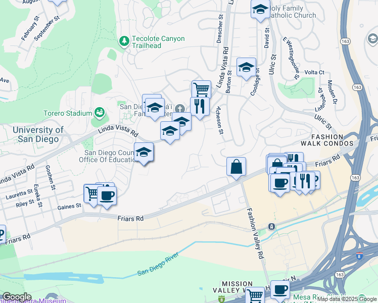 map of restaurants, bars, coffee shops, grocery stores, and more near 1242 River Glen Row in San Diego