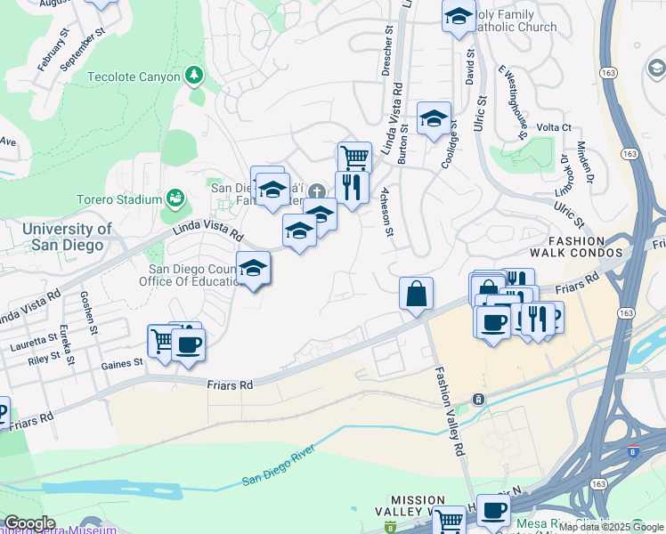 map of restaurants, bars, coffee shops, grocery stores, and more near 1242 River Glen Row in San Diego