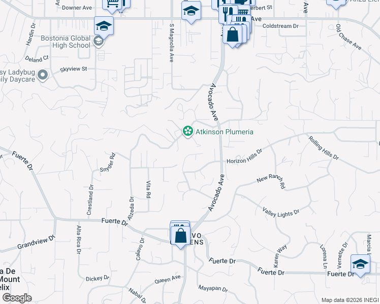 map of restaurants, bars, coffee shops, grocery stores, and more near 1756 Circo Del Cielo Drive in El Cajon