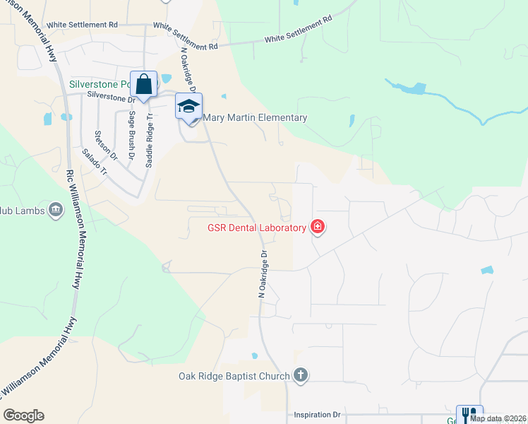 map of restaurants, bars, coffee shops, grocery stores, and more near 606 North Oakridge Drive in Hudson Oaks