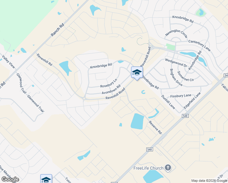 map of restaurants, bars, coffee shops, grocery stores, and more near 2045 Avondown Road in Forney