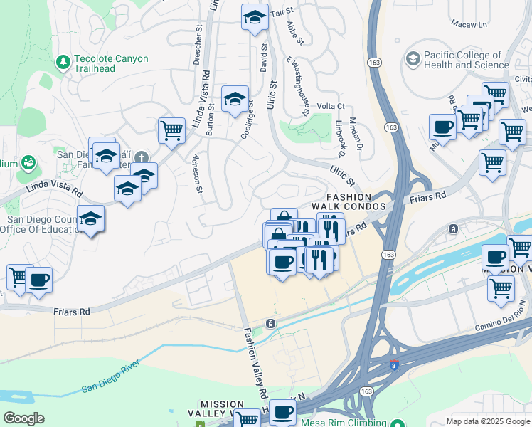 map of restaurants, bars, coffee shops, grocery stores, and more near 6903 Camino Degrazia in San Diego