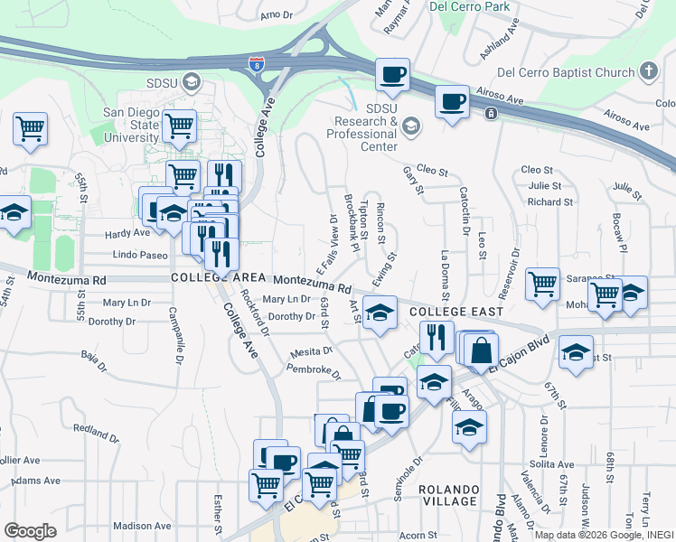 map of restaurants, bars, coffee shops, grocery stores, and more near in San Diego